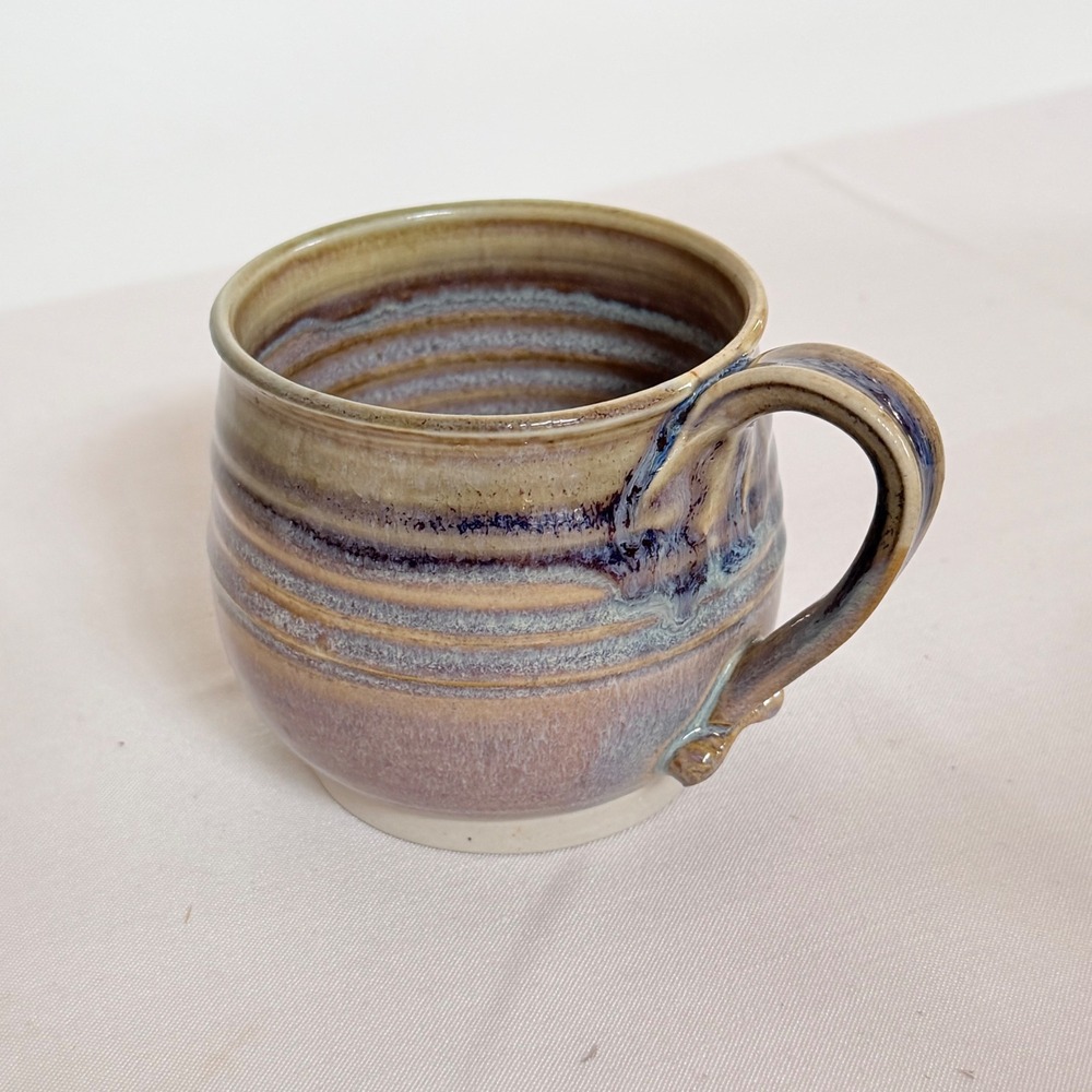 Signed Diana Studio Pottery Mug Handcrafted Stoneware Blue Purple Glaze 4in